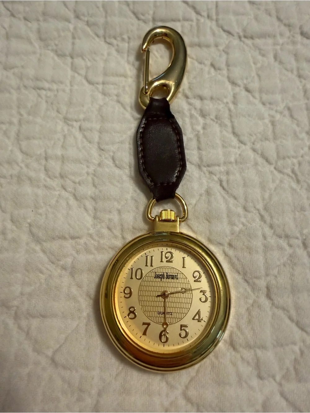 NIB JOSEPH BERNARD gold brown leather pocket watch